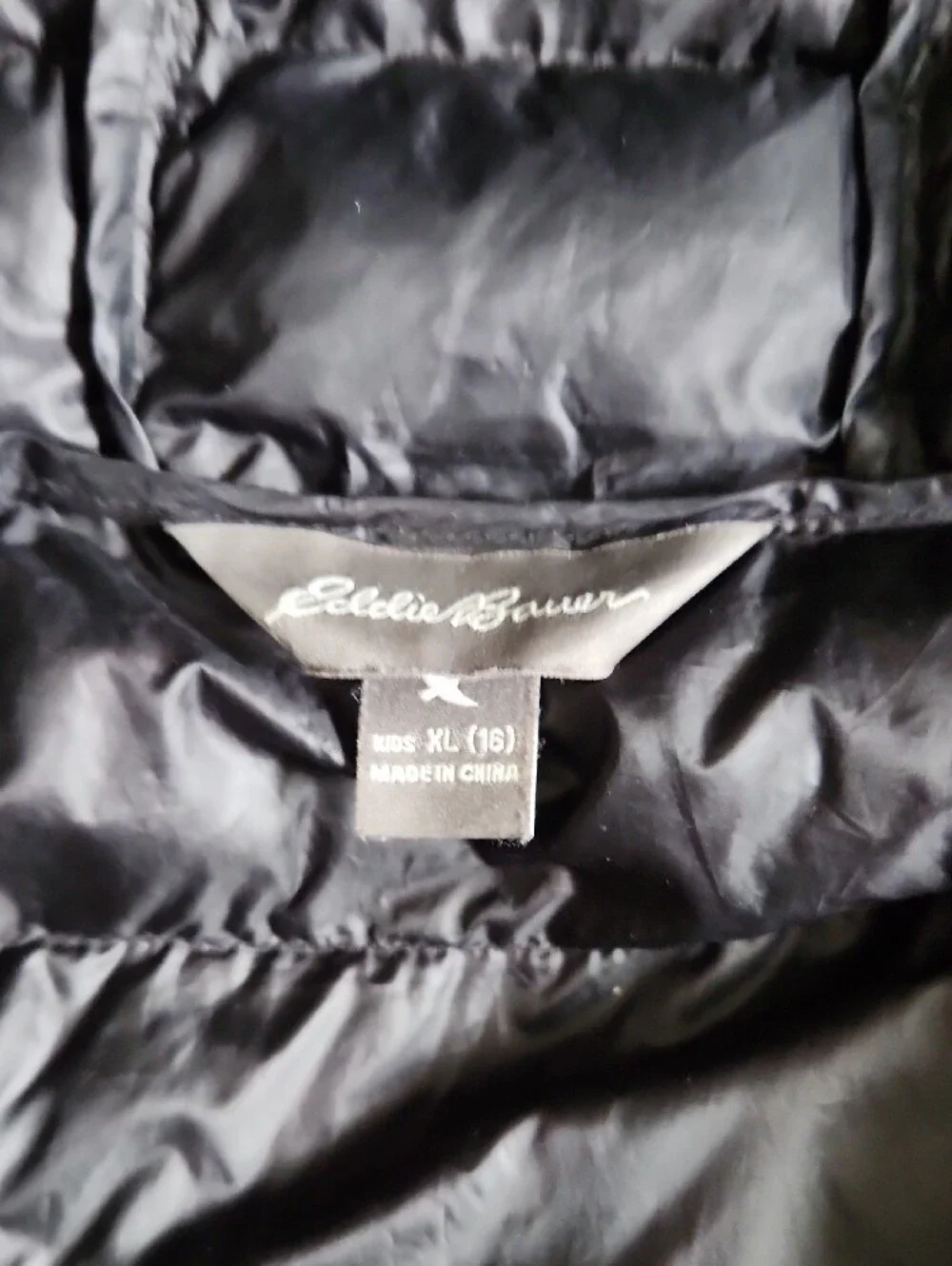 Eddie Bauer, Black Hooded Puffer Jacket, Youth, Sz 16
